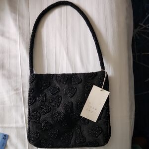 A New Day Black Beaded Heart Shoulder Bag